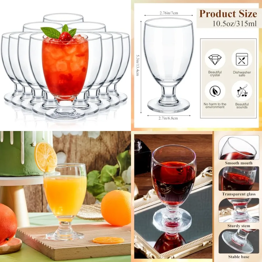 

Set of 2 Water Goblet, 0.5 Clear Drinking Glasses Bulk Dishwasher Safe, Stemmed Water Glass for Juice Wine Beer Tea Sangria Col