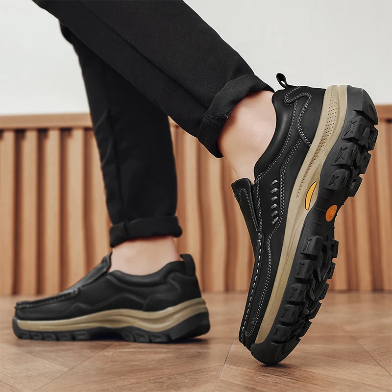 Men's Hand-Stitched Fashion Loafers, Solid Color Low-Top Casual Shoes, Simple Trendy Slip-On Sneakers, Men's Shoes for All Seasons, Daily Office Business Shoes, Large Size Men's Shoes image 6