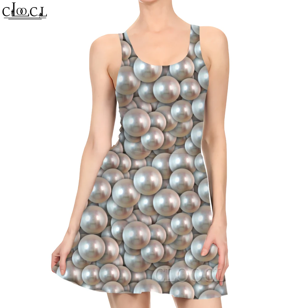 

CLOOCL Women Y2k Mini Dress Sleeveless Beautiful Precious Pearls Digital Printing Ladies Party Evening Dresses Elegant Style