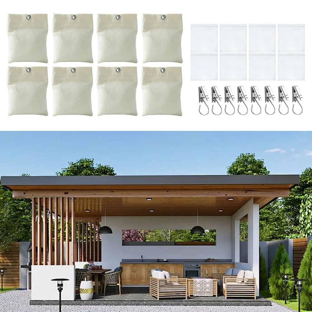 Outdoor Curtain Canvas Weights 8 Pack 15oz Sandbag with Metal Clamps Self-Adhesive Closure for Garden Gazebo Patio Drapes