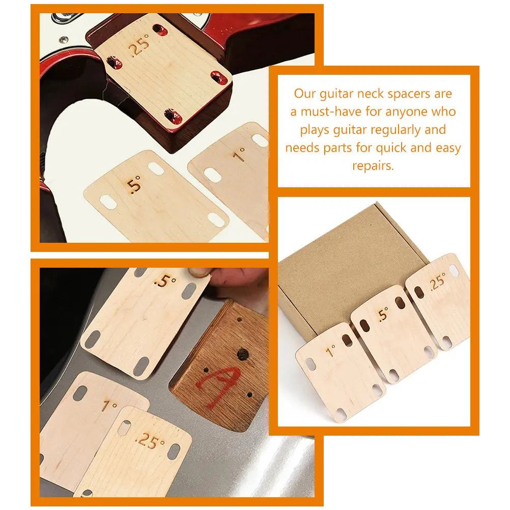6Pcs Guitar Neck Shims Wood Material Thickened Replacement Plates Easy Use Neck Spacers Guitar Parts Thickness Shims