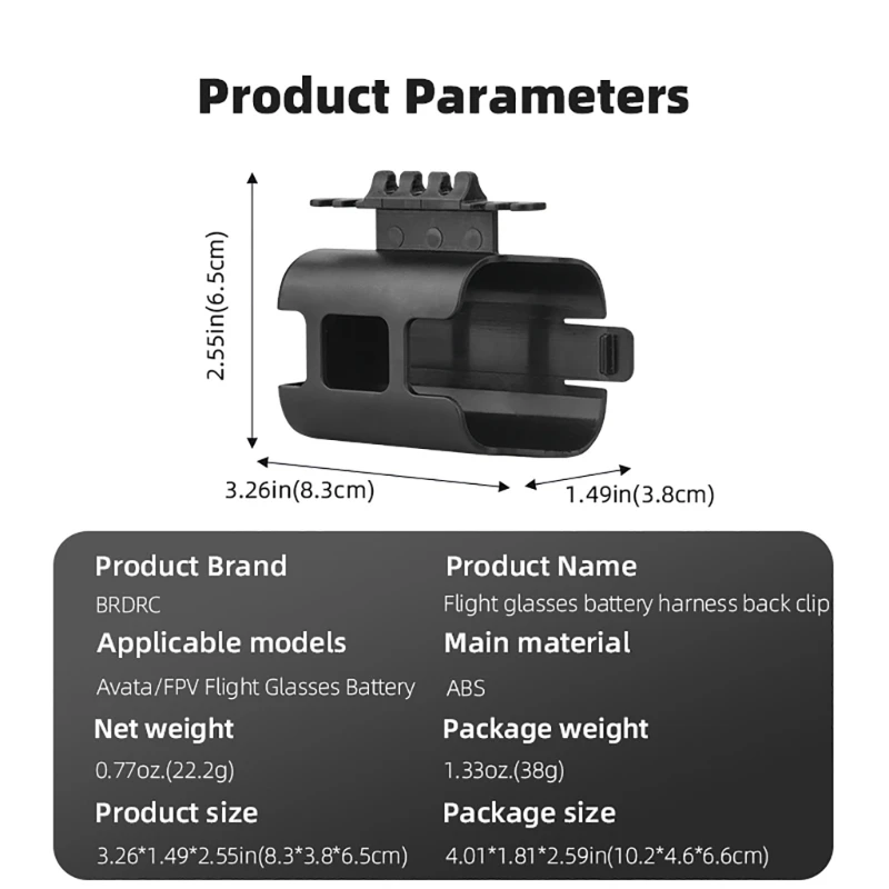 Clip stockage batterie pour lunettes Avata, support clip à 2 vols, sangle tête