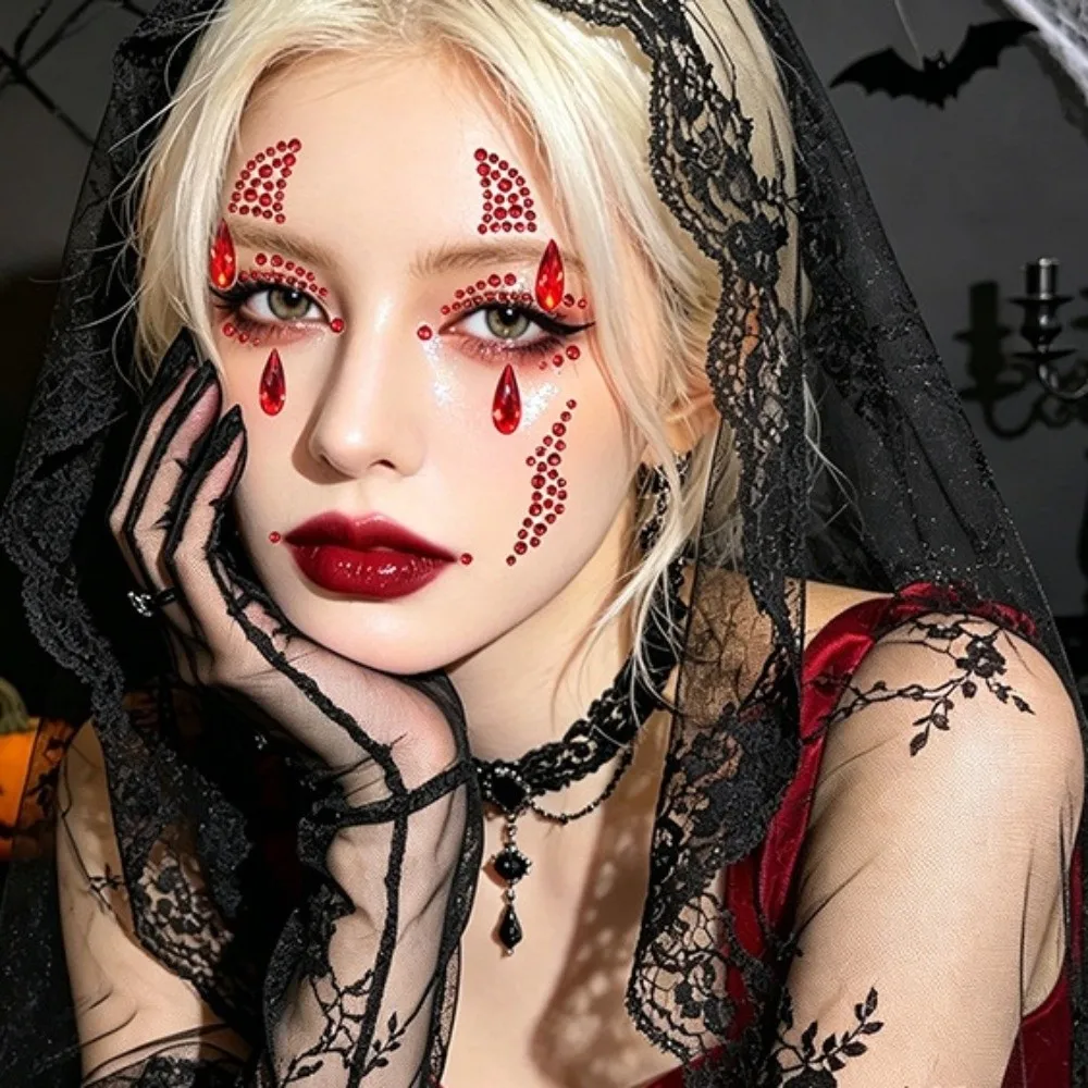 Devil 3D Face Eye Jewels Sticker Makeup DIY Crystal Tattoo Sticker Waterproof Self Adhesive Face Gem Sticker Ghost Festival