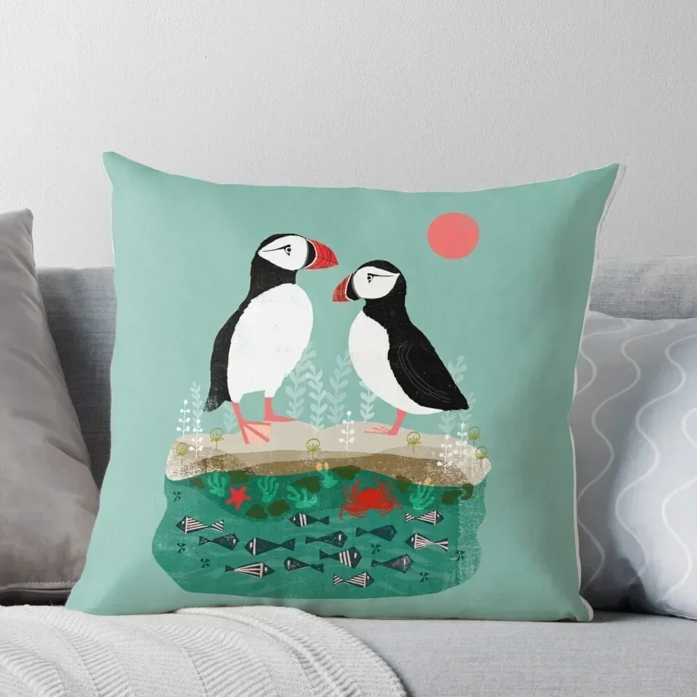 

Puffins - Pair of Seabirds, Ocean, Sea Life, Coastal Art by Andrea Lauren Throw Pillow Pillow Cover Throw Pillow