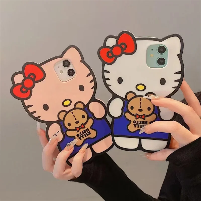 2024 NEW Sanrio Ins Hello Kitty Cute Cat Phone Case For Iphone 15 14 13 11 12 Pro Max X XR XS Soft Silicone Anti-fall Back Cover