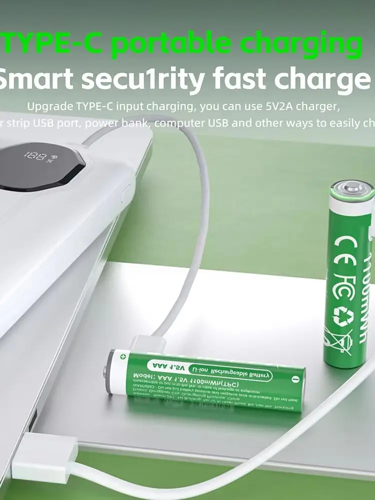 PUJIMAX Li-Ion AAA Wiederaufladbare Batterie USB Lithium-Ionen 1100mWh 1,5V Wiederaufladbare Batterien für Fernbedienungen, Mäuse, Computer, Spielzeug, Uhren, Taschenlampen, Werkzeuge