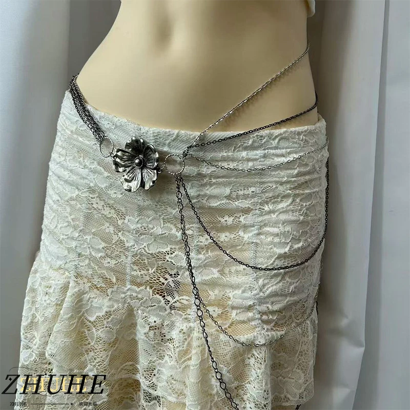 

Chic Multi-Strand Necklace, Jewelry & Accessories for Men Women, Black Flower Charm Pendant, Long Tassel Chain, Stylish Layering