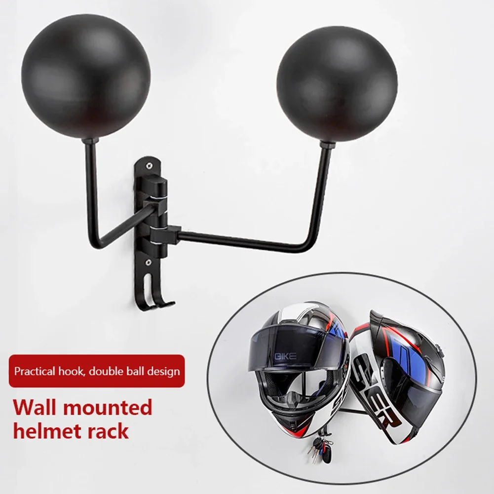 Single/Double Ball Motorcycle Helmet Rack Wall Mount Helmets Display Holder 180Degree Keys Jacket Hanger Living Room Accessories