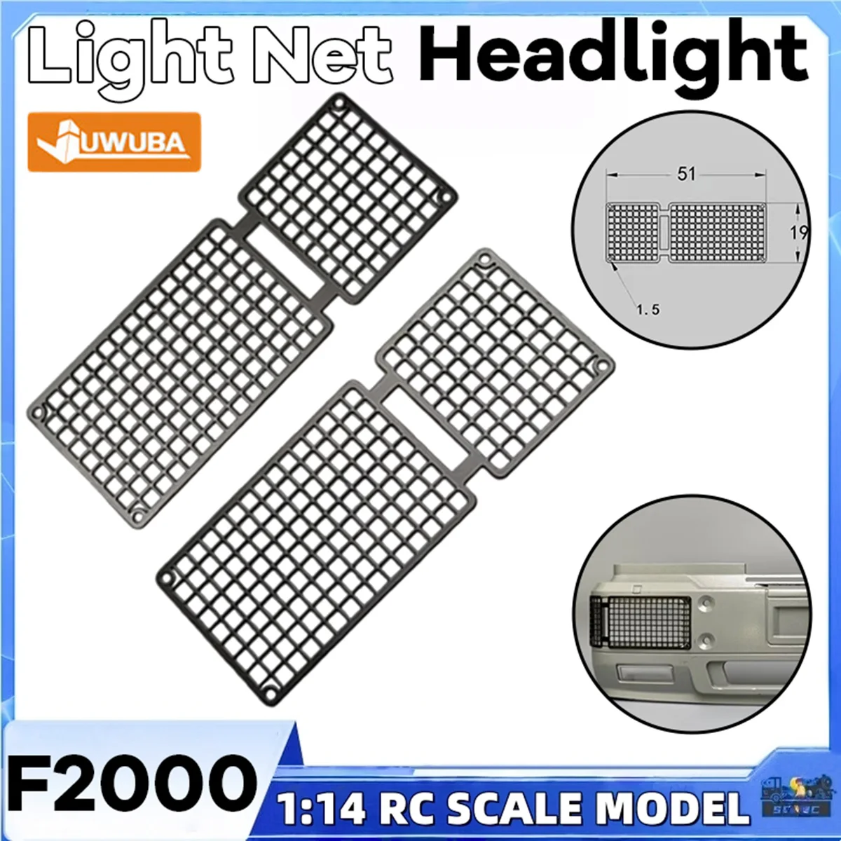 F2000 1 Pair Light Net Headlight Guard Stand Simulation for 1/14 Tamiyaa RC Mann Chin Romote Control Trailer Toy Model Parts