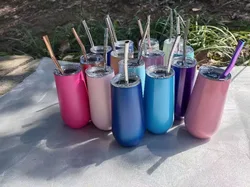 6oz Wine Cup Tumbler With Straw Stainless Steel Insulated Vacuum Champagne Cup Wedding Water Cup Gift For Bride And Bridesmaid
