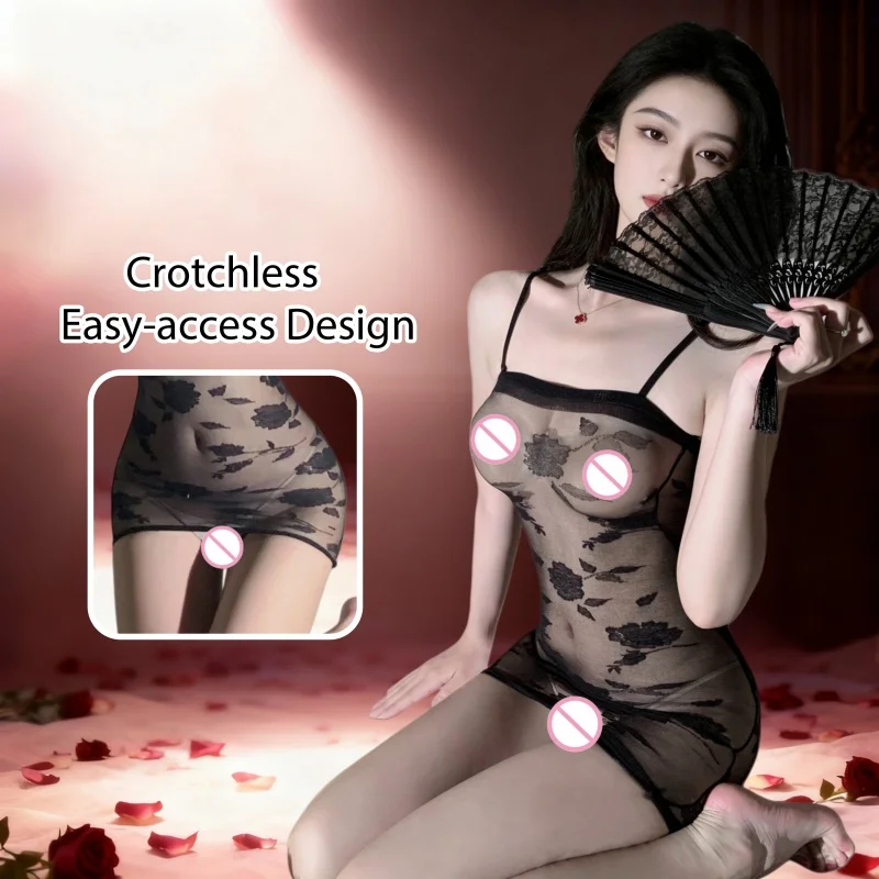 

Women Easy Access Mesh Bodysuit Open Crotch High Elastic Erotic Wear Sexy Open Back Sheer Mesh Lingerie seductive lace