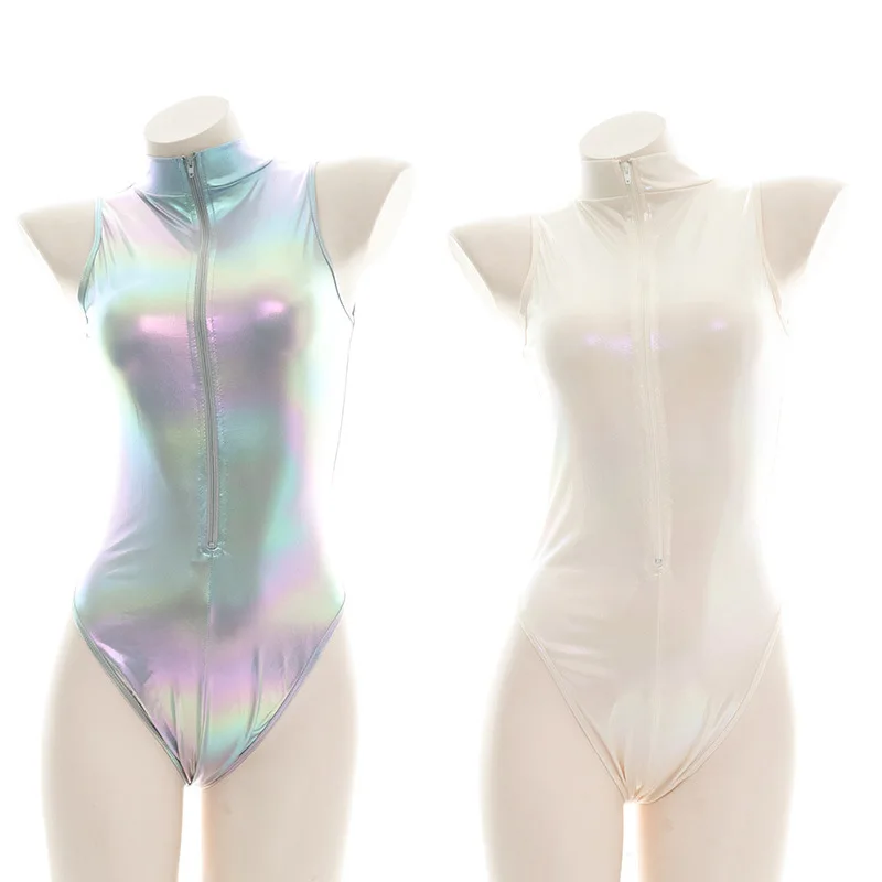 

Anime Cool Laser Japanese One-piece Swimsuit Role Play Reflective Tights Female High Collar High Fork Underwear Uniform Suit