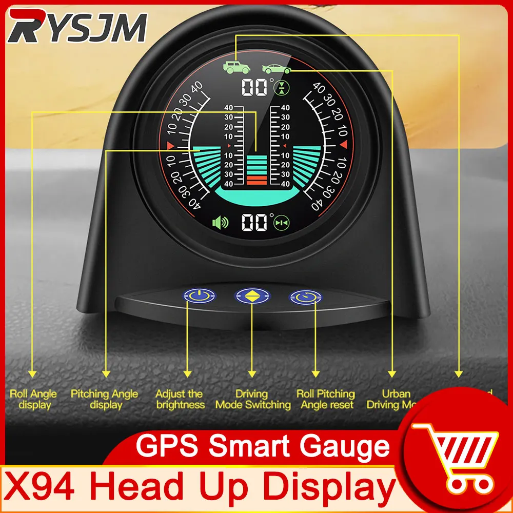 

LED Inclinometer X94 Head Up Display Angle Vehicle Declinometer Gradient Auto Slope Meter Level High-Precision Gauge Protractor