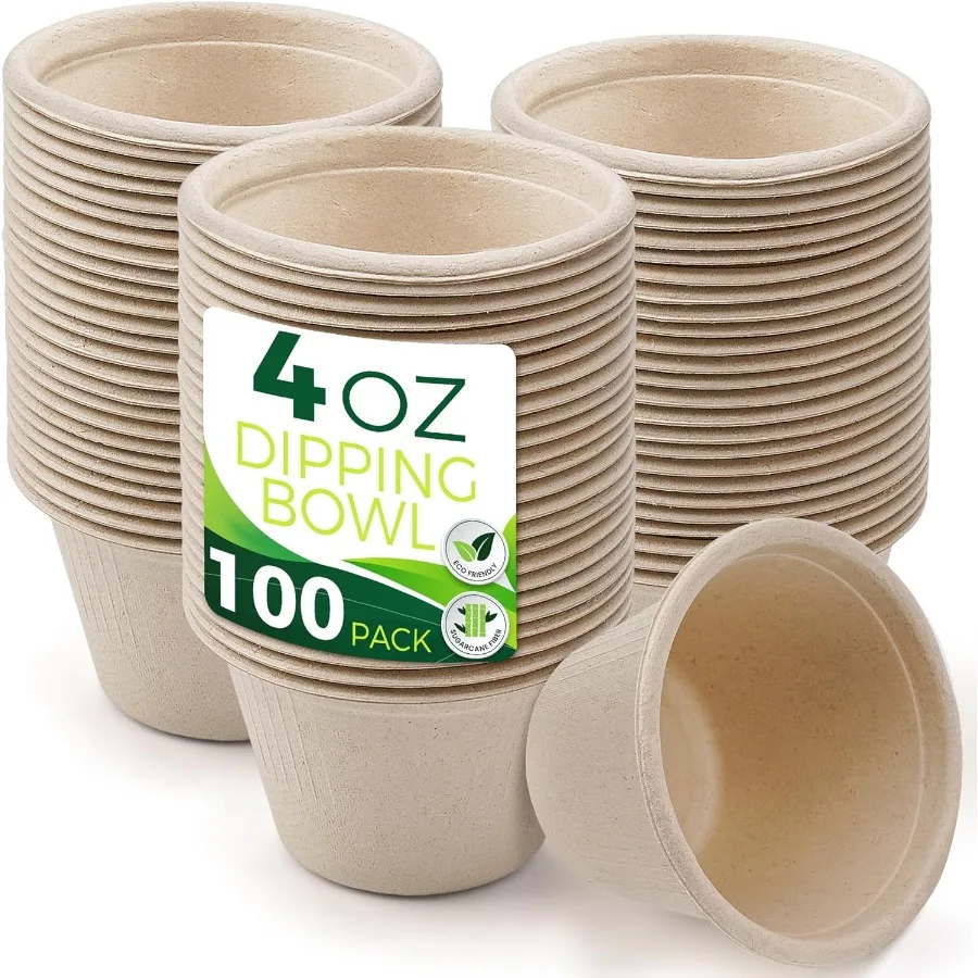 

4oz Disposable Paper Bowls 100Pack Sturdy Small Mini Paper Cups Ideal for Dip Sauce Tasting Snacks 100 Compostable Sample Cups