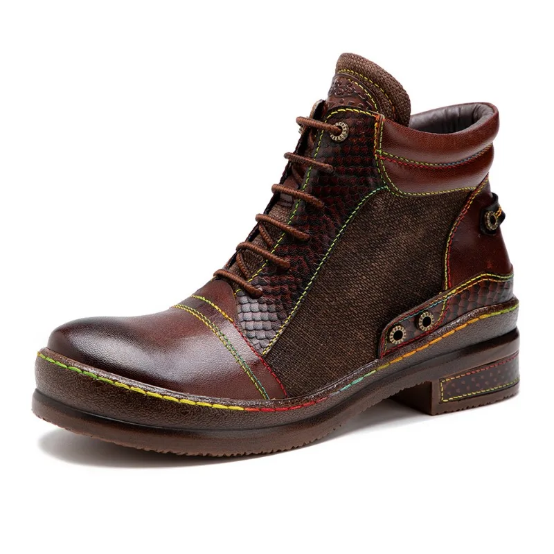 

Genuine Leather Woman Retro Short Boots 2026 Spring Elegant Handmade Round Toe Platform Ankle Casual Shoes for Ladies Size 42