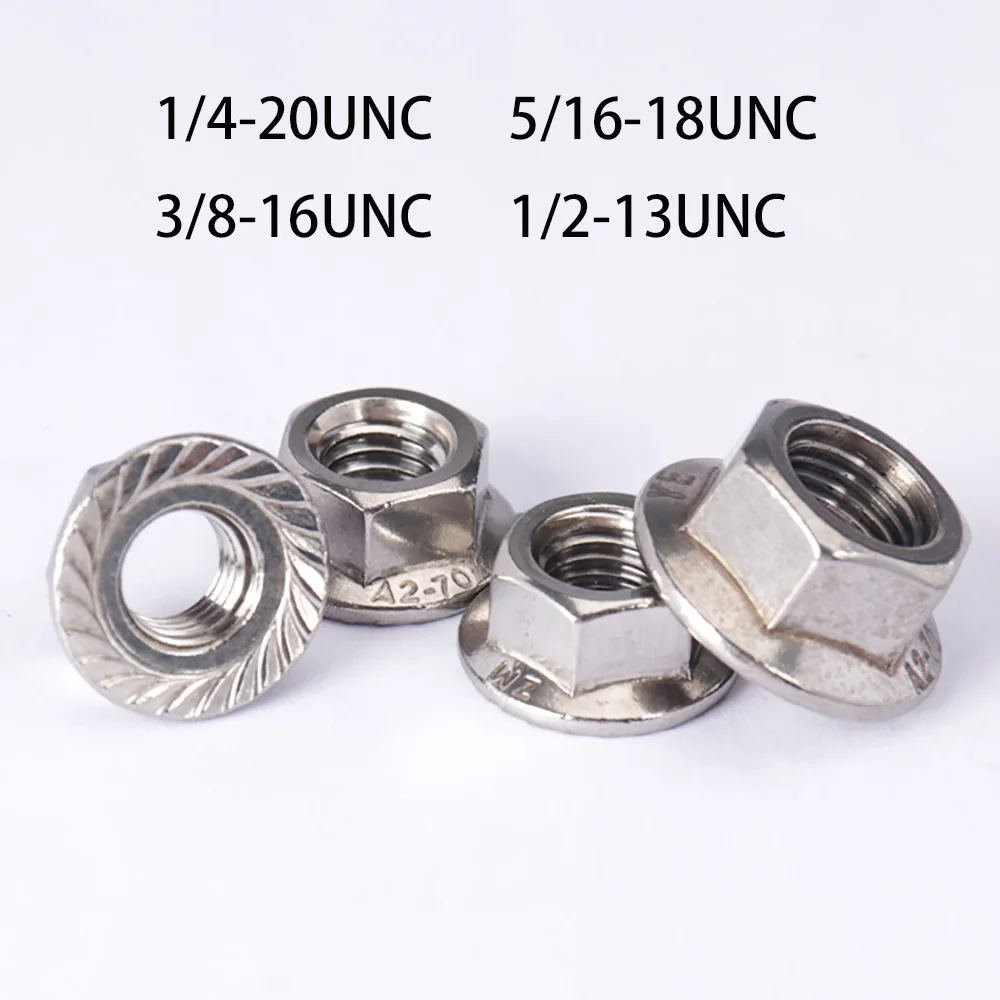 1/4-20 5/16-18 3/8-16 1/2-13 Automatic locking Nuts US Standard Coarse Fine Thread 304 Stainless Steel Hexagon Flange Nuts