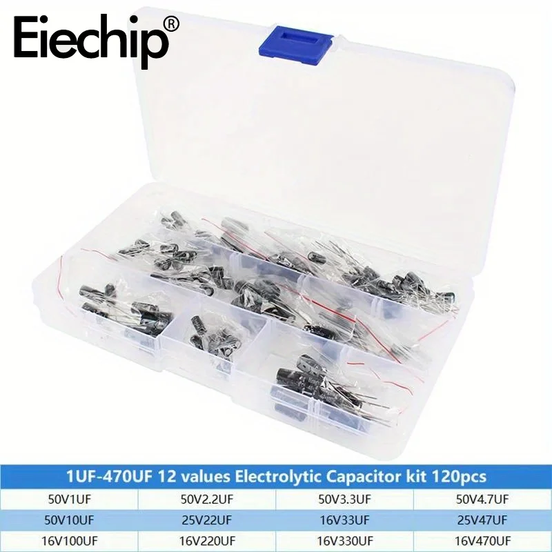 120/215 Pcs Electrolytic Capacitor Combination Kit 1uF-470uF/0.1uF-330uF 16v/25V/50 Valuminum Electrolytic Capacitor Set