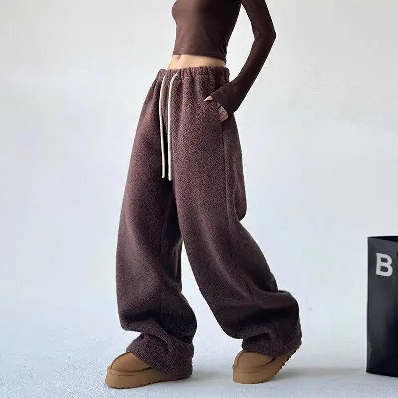 

Women's Thick Fleece Lined Cargo Pants Winter Warm Loose Straight Leg Trousers Y2K Hip Hop Joggers Casual Streetwear Plus Size