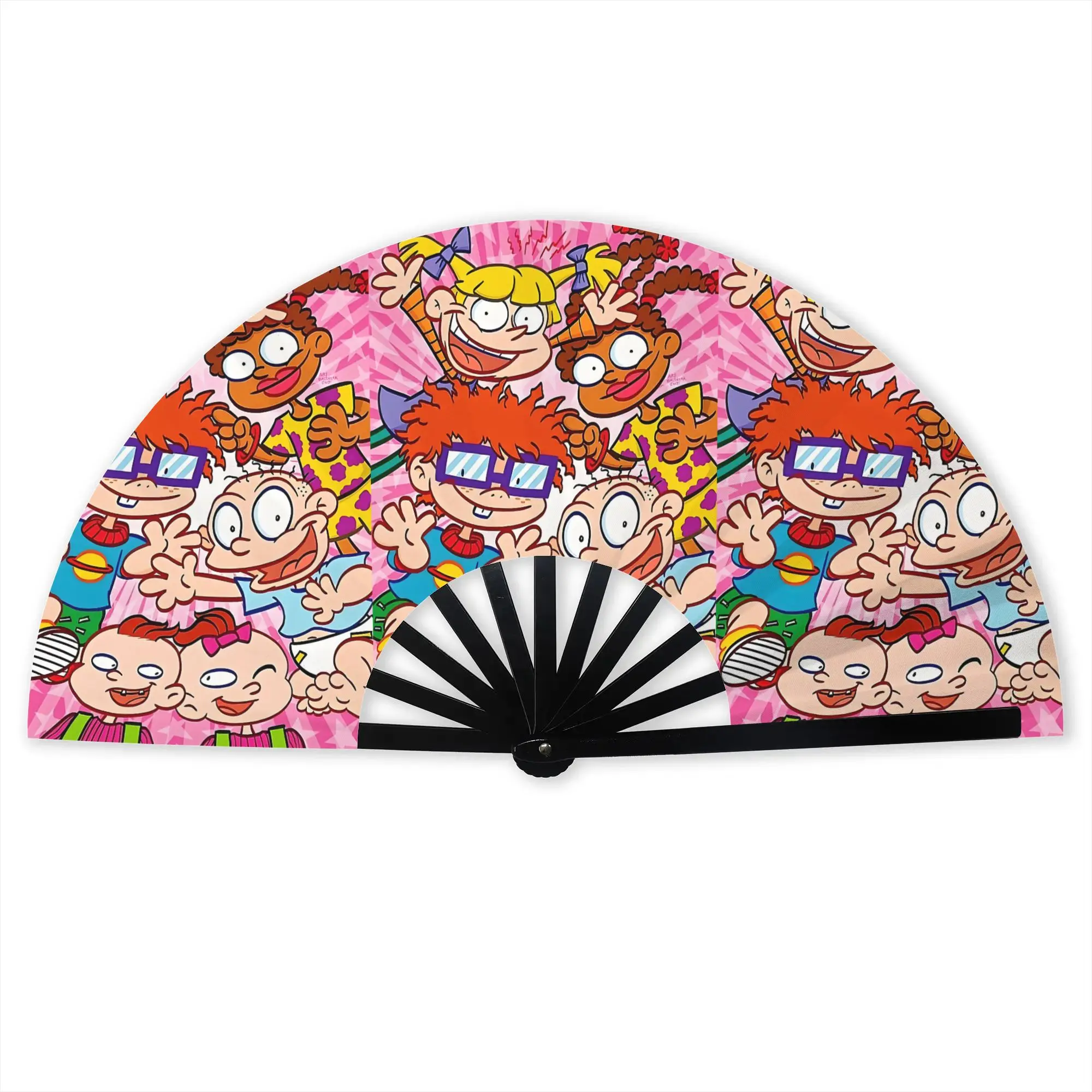 Pink R-Rugrats Portable Pocket Fan Travel Cartoon Folding Fan Chinese Dance Cooling Handheld Fans