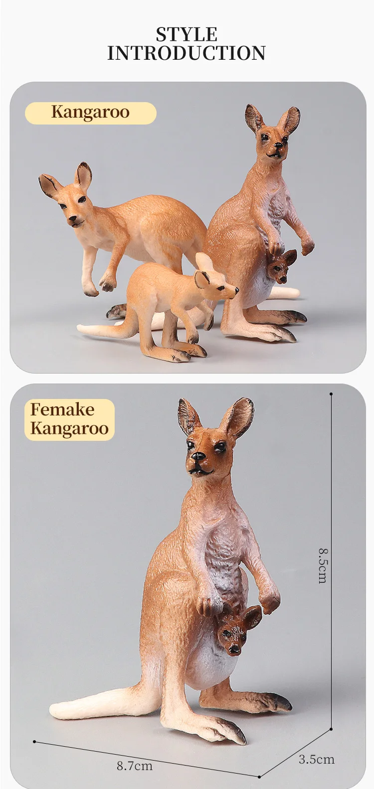 Neues Wildlife World Känguru-Set, solide Simulation, Tier-Actionfiguren, Lernspielzeug für Kinder – Detail 3