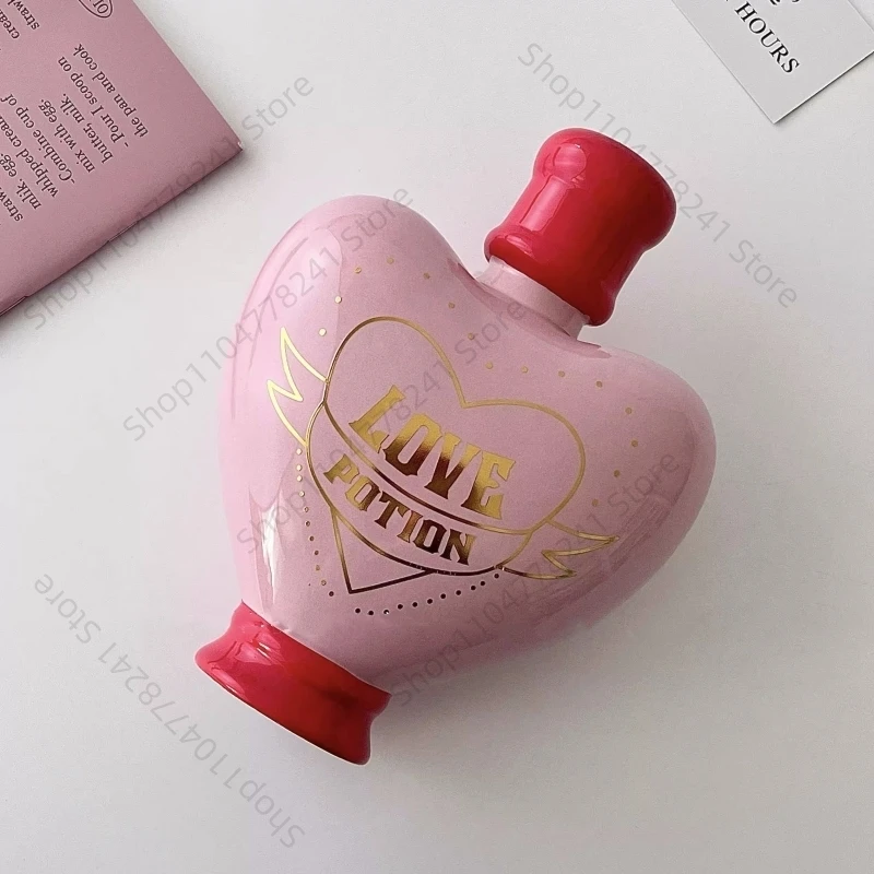 Creative Love Potion Ceramic Vase Pink Girl Heart Design Spotted Dog Design Home Decorations Gift Figurines   Flower Vase
