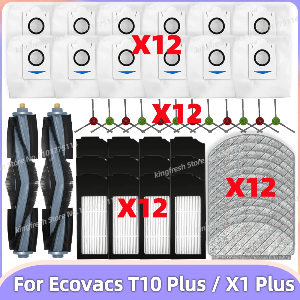 Ecovacs T10 Plus / X1 Plus ロボット掃除機スペアパーツアクセサリーメインサイドブラシ Hepa フィルターダストバッグモップクロスと互換性あり
