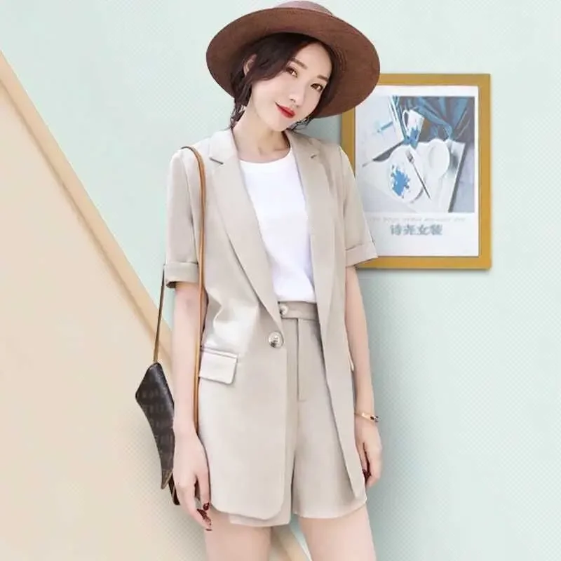 

Womens Short Pants Set Summer 2024 Blazers and Shorts Suits for Women Black Office Clothes Sleeve New Products Features Matching