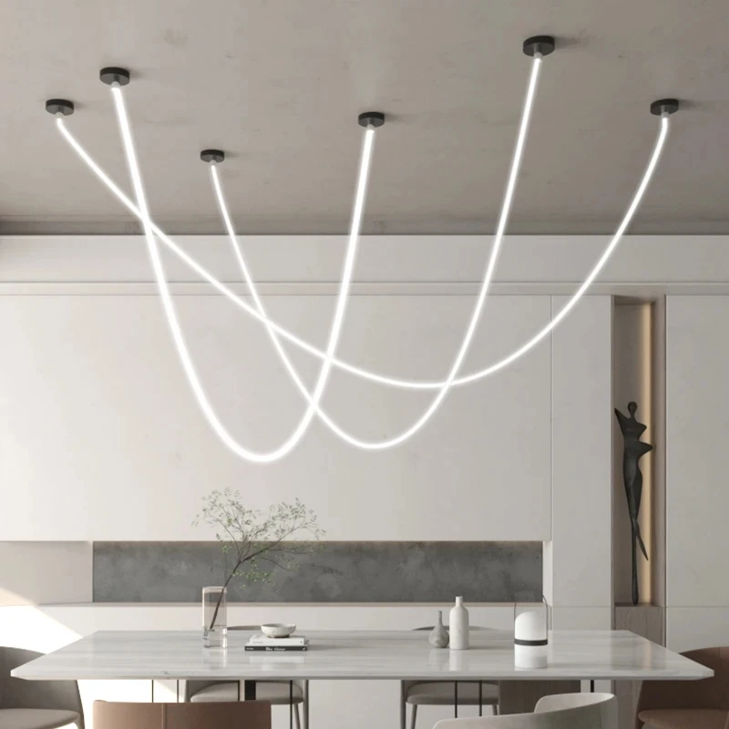 

Nordic Long Line Chandelier Flexible Long Tube LED Pendant Light Dining Room Restuarant Cafe Bar Pendant Lamps