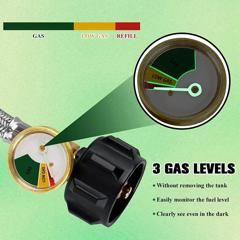 2 Pack RV Propane Hose With Gauge For 5-40Lb Tanks - Stainless Braided Propane Hose Quick Connect