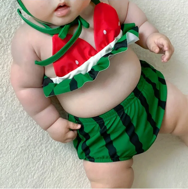 2026 New Baby Girl Cute Sling Bikini Split Swimsuit 3pcs Suit Newborn Infant Watermelon Bathing Suit Toddler Swimming Suit view 2