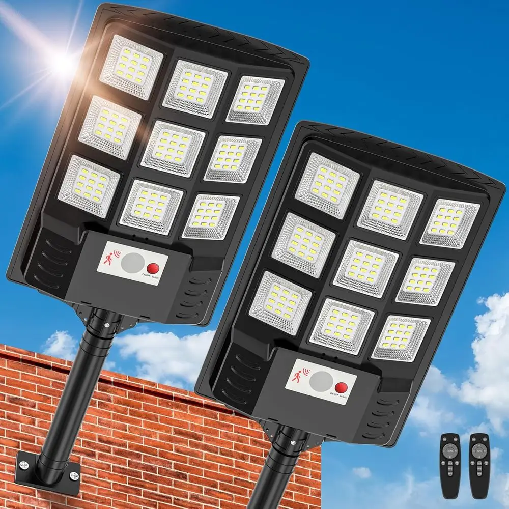 

IP66 Waterproof Solar Street Lights Outdoor, 6500K LED Dusk to Dawn Security Flood Light with Motion Sensor and Remote Control f