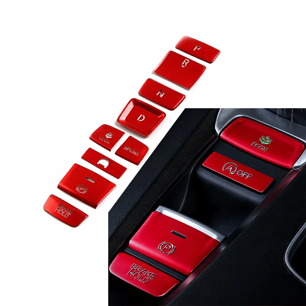 Red 9pcs Aluminum Alloy Car Decorative Stickers Interior Shifter Button Decal Sticker Trim for Honda Accord 10th Generation