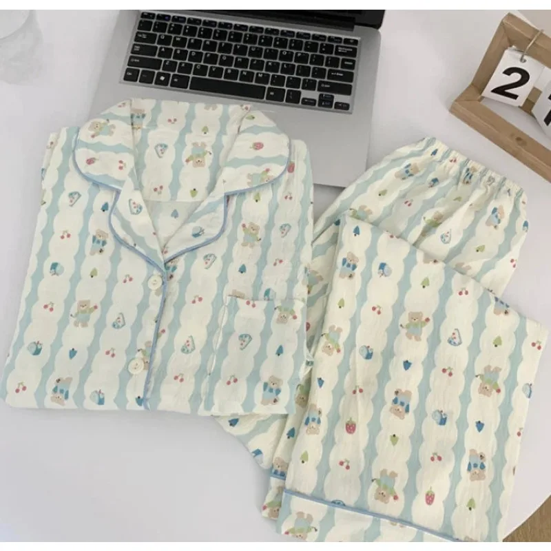 Women Pajamas Sets Long Sleeve Nightwear Top and Pants Sleepwear 2 Piece Pjs Loungewear Bear Print Cute Pyjamas Set Nightwear