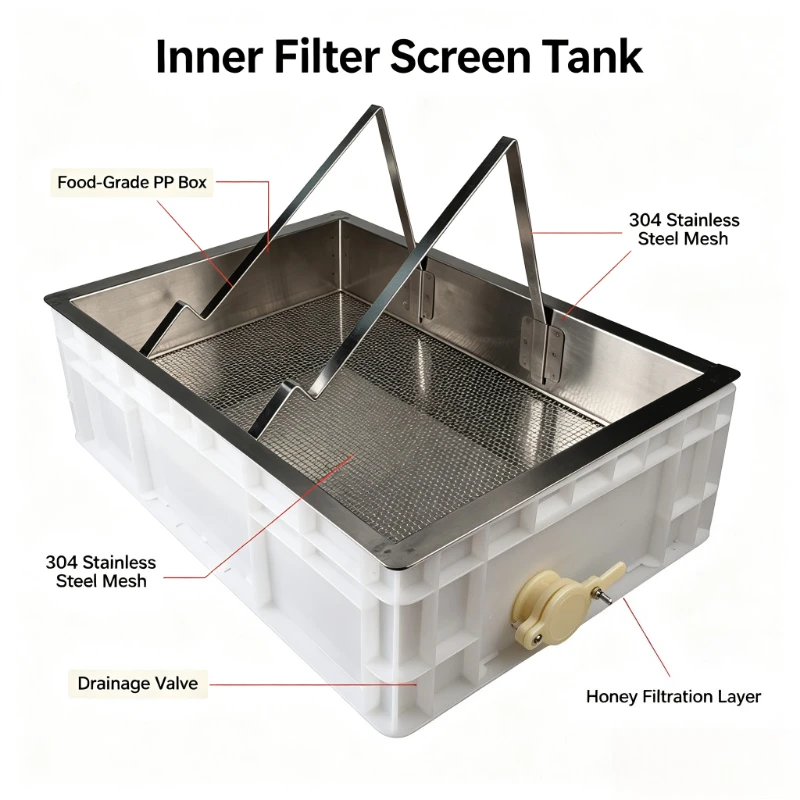 Large Capacity Plastic Honey Uncapping Tray Stainless Steel Frame Rack Honey Filter Beekeeping Processing Tool FT13