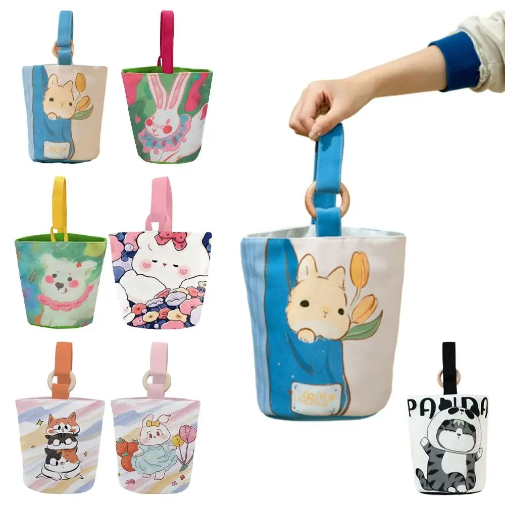 Korean Style Rabbit Cat Dog Print Canvas Tote Bucket Handbag Large Capacity Cartoon Animal Mommy Bag All-match Lunch Bags