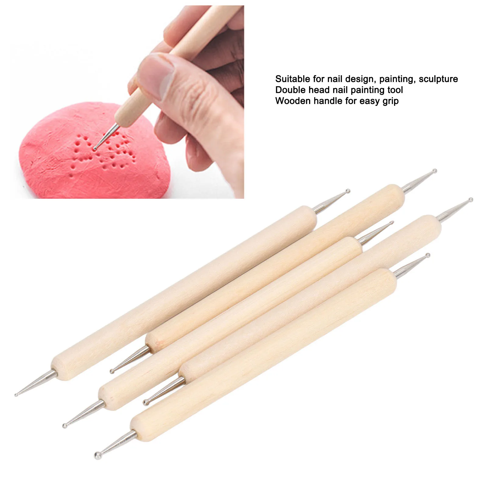 5pcs Double Head Art Dotting Stainless Steel with Wooden Handle for Embossing Sculpting Clay Pottery Stylus for Art Projects