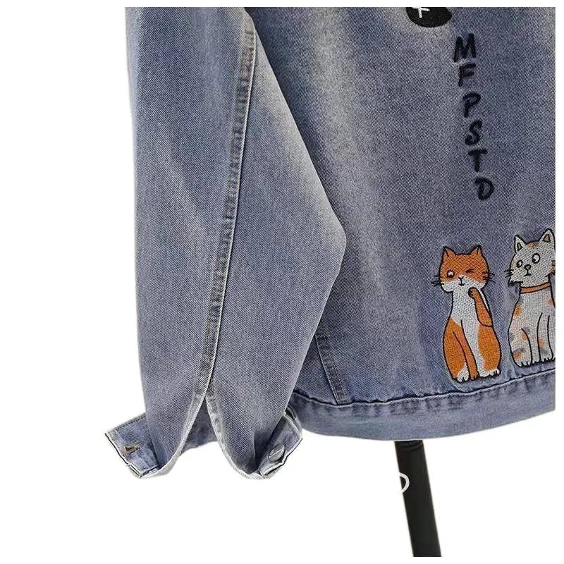 سترة دينم جديدة للمشاهير على الإنترنت لعام 2025 سترة نسائية النسخة الكورية رياضية ترفيهية فضفاضة مع قبعة مشبك طالب ريترو Shenglong #5