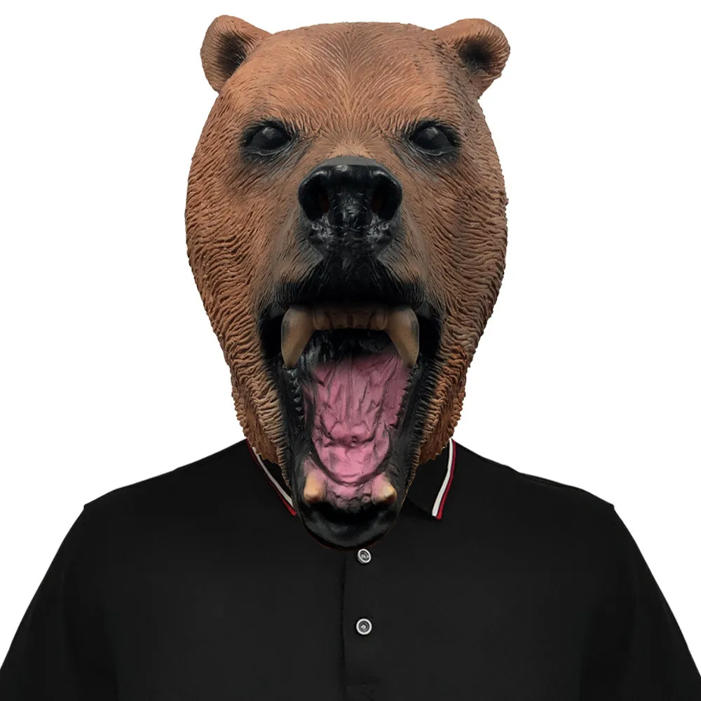Braunbär Tierkopf Latexmaske Halloween Wildes Waldtier Kostüm Grizzlybär Überkopfmaske für Erwachsene – Detail 1
