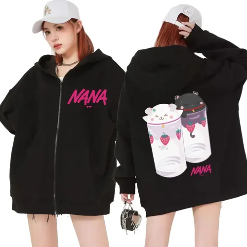 Nana Hachi-gafas de fresa, sudaderas con capucha con cremallera gráfica, ropa de Anime Harajuku Unisex, sudadera con cremallera, jerséis informales de lana