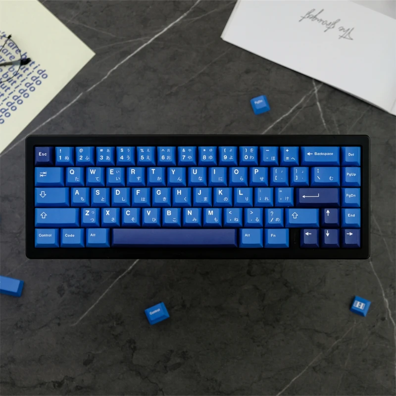 Imagem -02 - Gmk Striker Pbt Keycap Grupo Azul Japonês Lados Sublimação Térmica Perfil Cereja Teclado Mecânico Gaming 129key