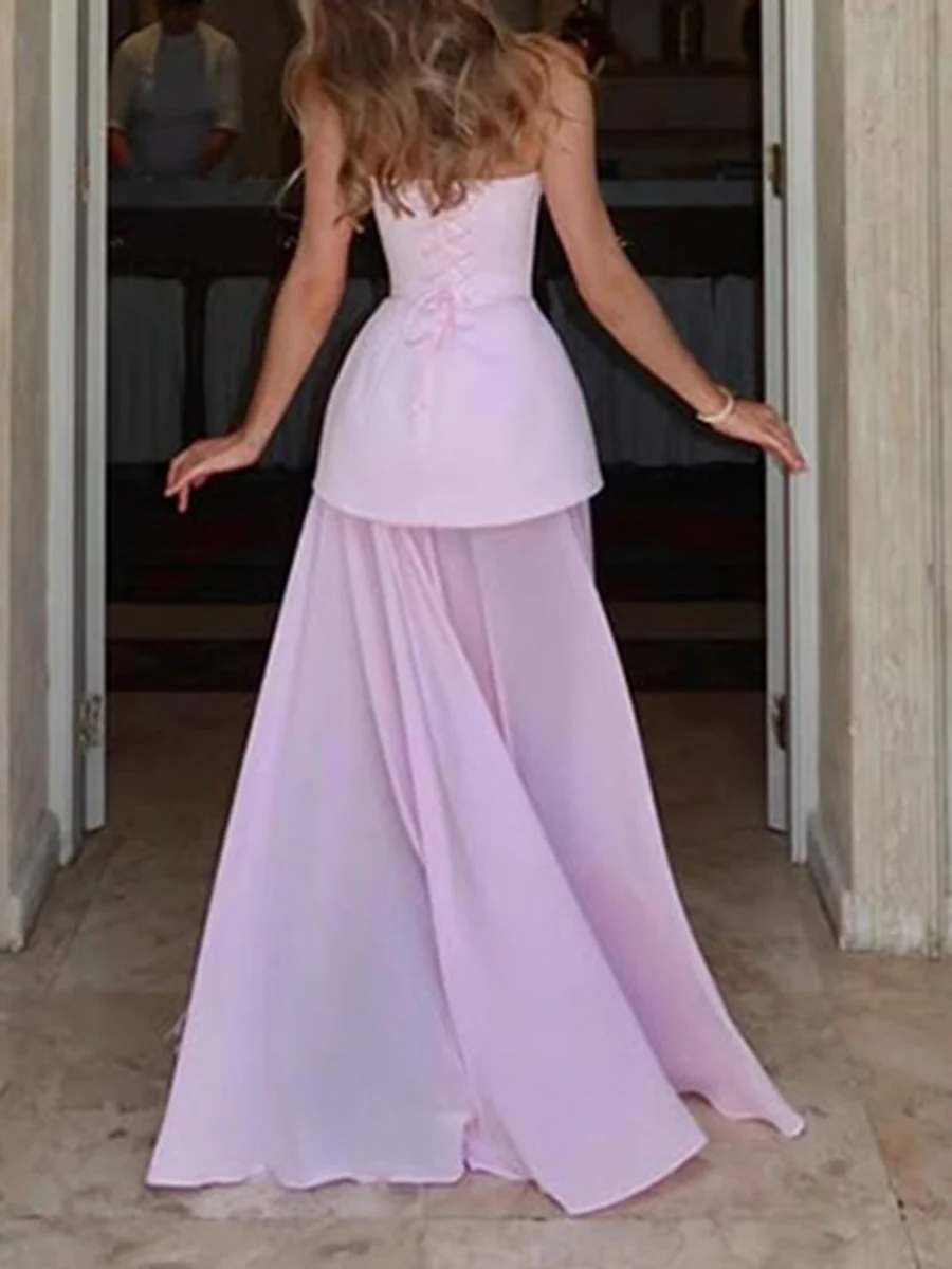 TWOTWINSTYLE حفلة مسائية طقم مكون من قطعتين للنساء سترة برقبة على شكل قلب عالية الخصر مقسمة شبكية تنورة طويلة بدلة نسائية جديدة