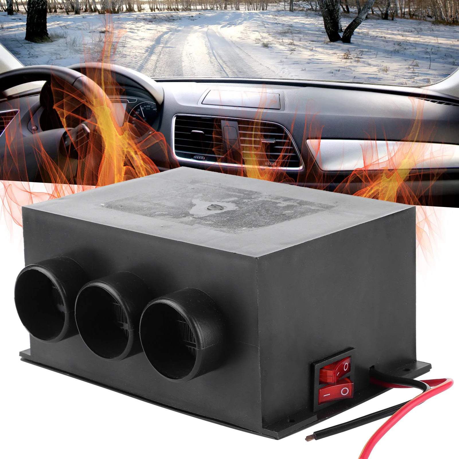 12V Car Heater 3 Hole Portable Winter Heating Warmer Windshield Defroster Fog Removing