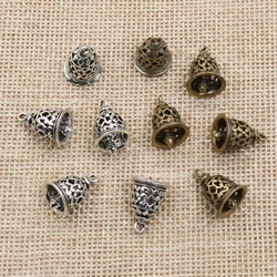 10pcs 15x12mm Antique Bronze Silver plated  Brass Material Retro hollow  Bell Charm Pendants necklace findings