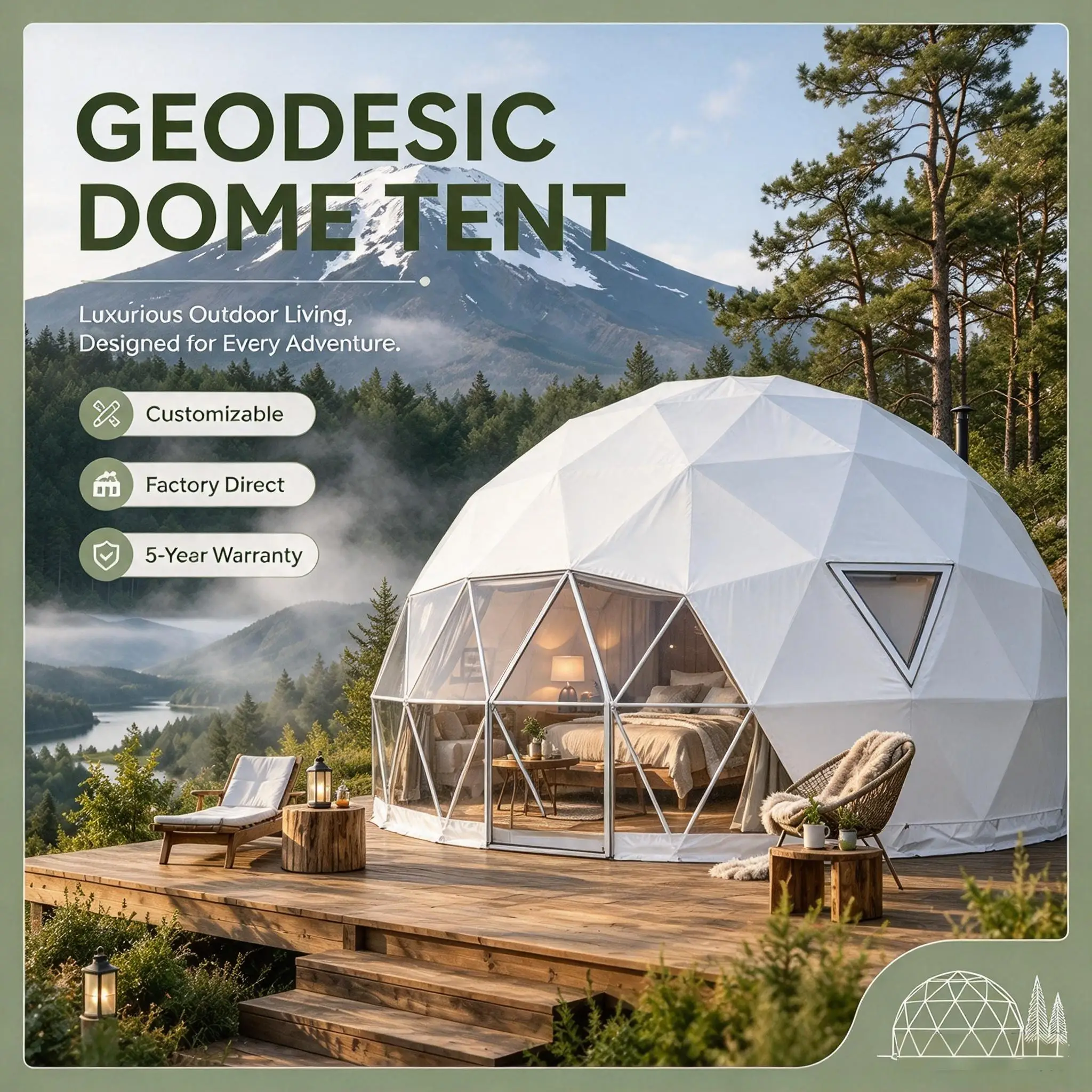 Outdoor Camping Igloo Dome Tent, Luxury Geodesic Spherical Shelter, Wind & Water Resistant Backyard Glamping Tent Custom Size