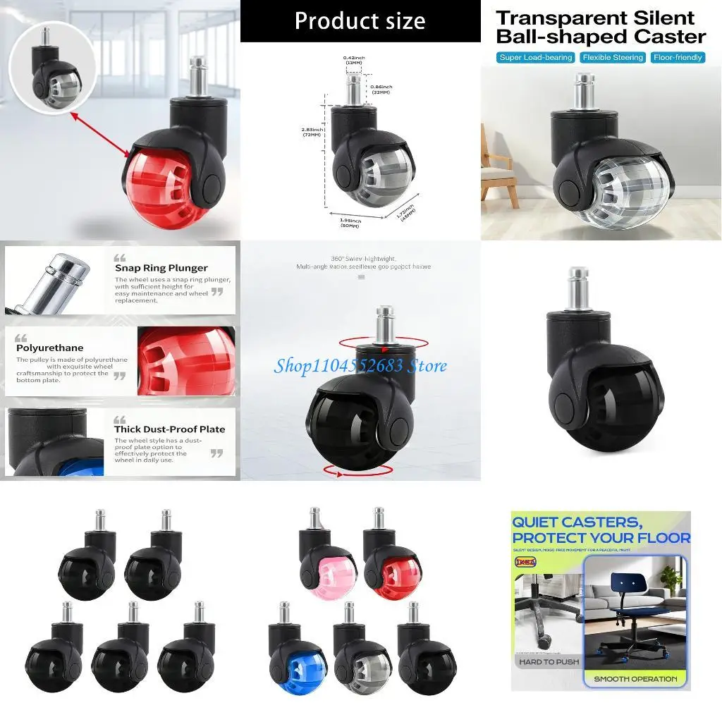 

Y6GD Long Lasting PU Casters Noiseless For Chairs With Floor Safety Protections
