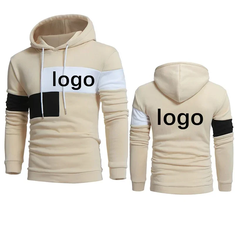 Custom LOGO Men\'s Sweatshirt Patchwork Hooded Casual Loose Fleece Warm Hip Hop Streetwear Fashion Male Pullovers Hoodies M-3XL