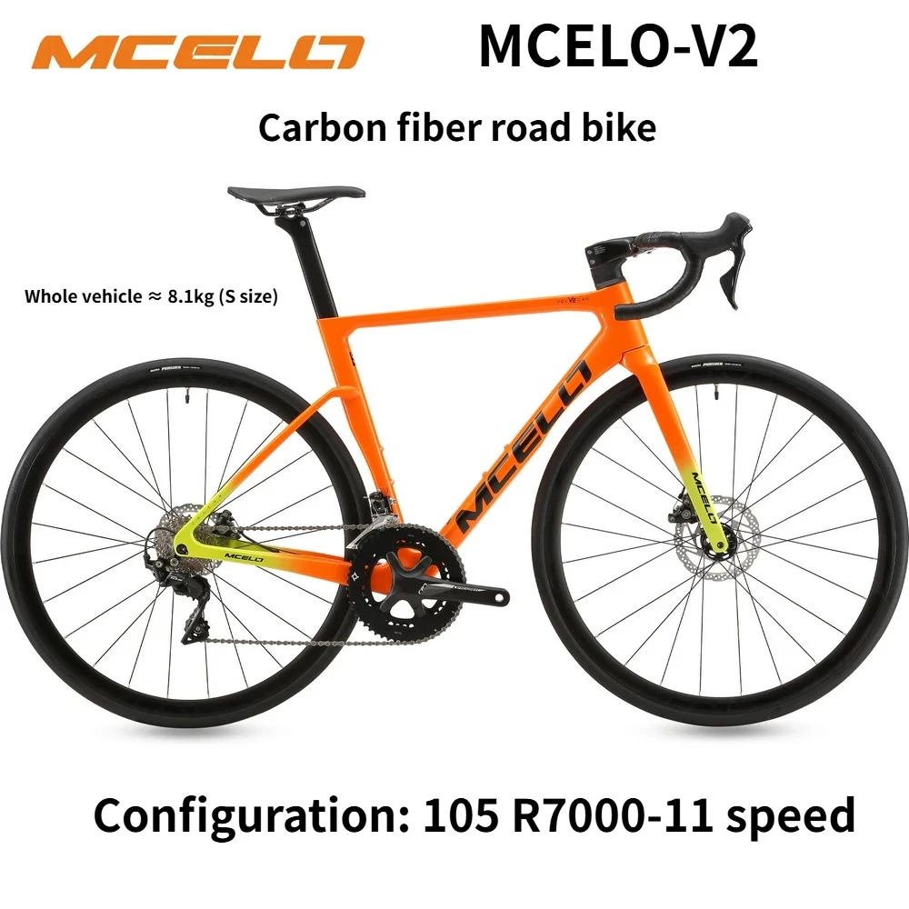 Bicicleta de carretera MCELO nueva V2 todoterreno de competición, fibra de carbono, 105 R7000-11 velocidades, freno de disco hidráulico, ruedas de aluminio 700C, bicicleta de carreras.