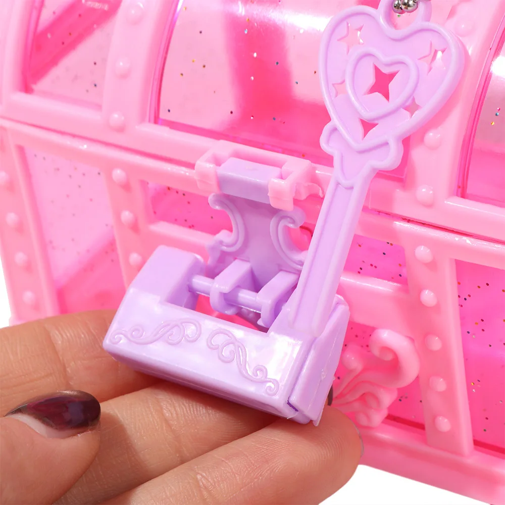 Jewelry Accessories Pink/Purple Jewelry Box With Lock Girls Dressing Cute Makeup Box Plastic Pretend Play Treasure Chest