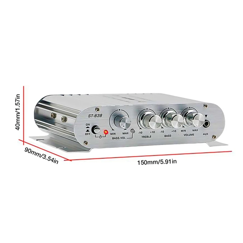 -838 HiFi 2.1 Channel Power Amplifier 80Wx2 Stereo Bass Sound Amp with Subwoofer Output Home Audio Amplifier White-A22U