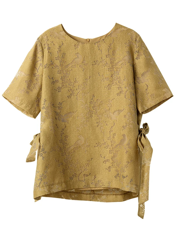 Camiseta Ele bordada ort Sve para mujer, lazo lateral, verano, talla grande, irt, informal, holgada, redonda, Ne Basic Sle